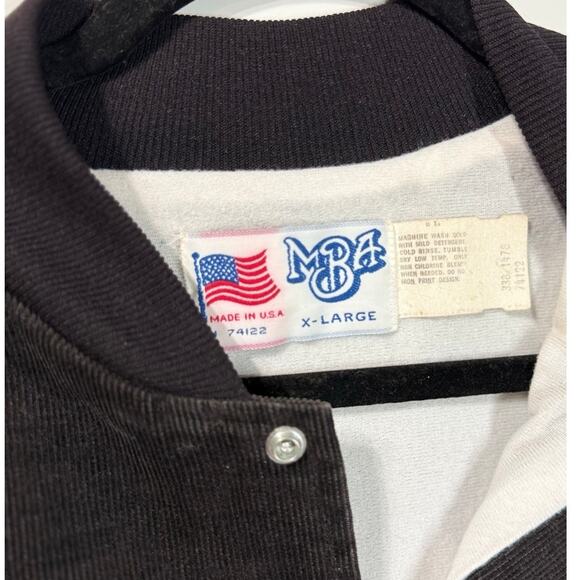 Champion MBA Varsity Jacket VTG Black Corduroy USA Snap Button Sports 90s Men XL - Picture 2 of 11